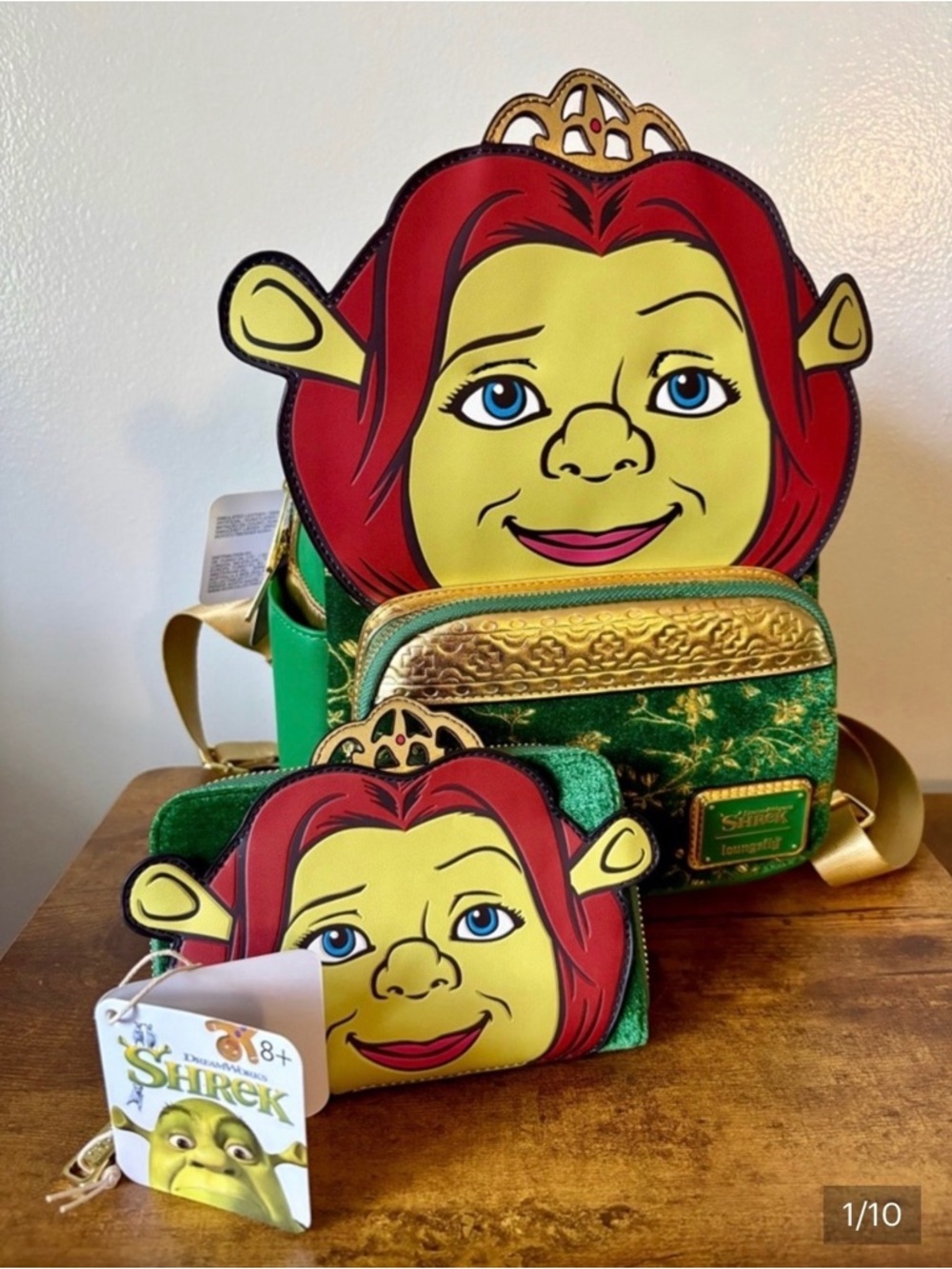 Loungefly x Shrek Princess Fiona Green Velvet Mini Backpack and Coin Purse Set